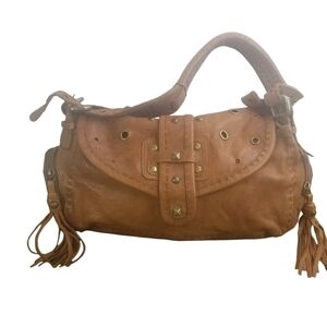 Carla Mancini brown chestnut leather studded shoulder bag purse